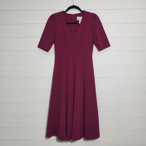 Donna Morgan V-Neck Fit & Flare Burgundy Dress. Size: 0